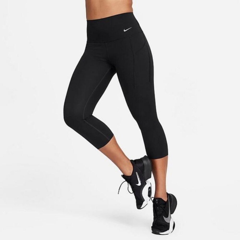 Nike Cropped Leggings Womens Small Black Athletic DriFit Performance Sustainable